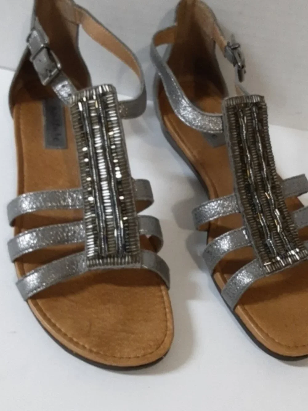 Nurture leather sandals  gladiator women 8 embellishments ankle gray boho casual